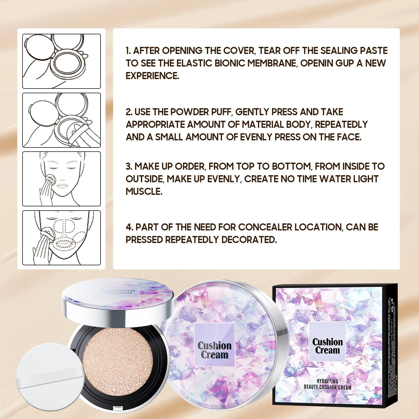 Air Cushion CC Cream Foundation - BB Cream Face Makeup Foundation for Natural Skin Radiant & Moisturizing Skin, Easy Application, Create Long-Lasting & Waterproof Face Makeup (Natural, 3.21 Ounce)