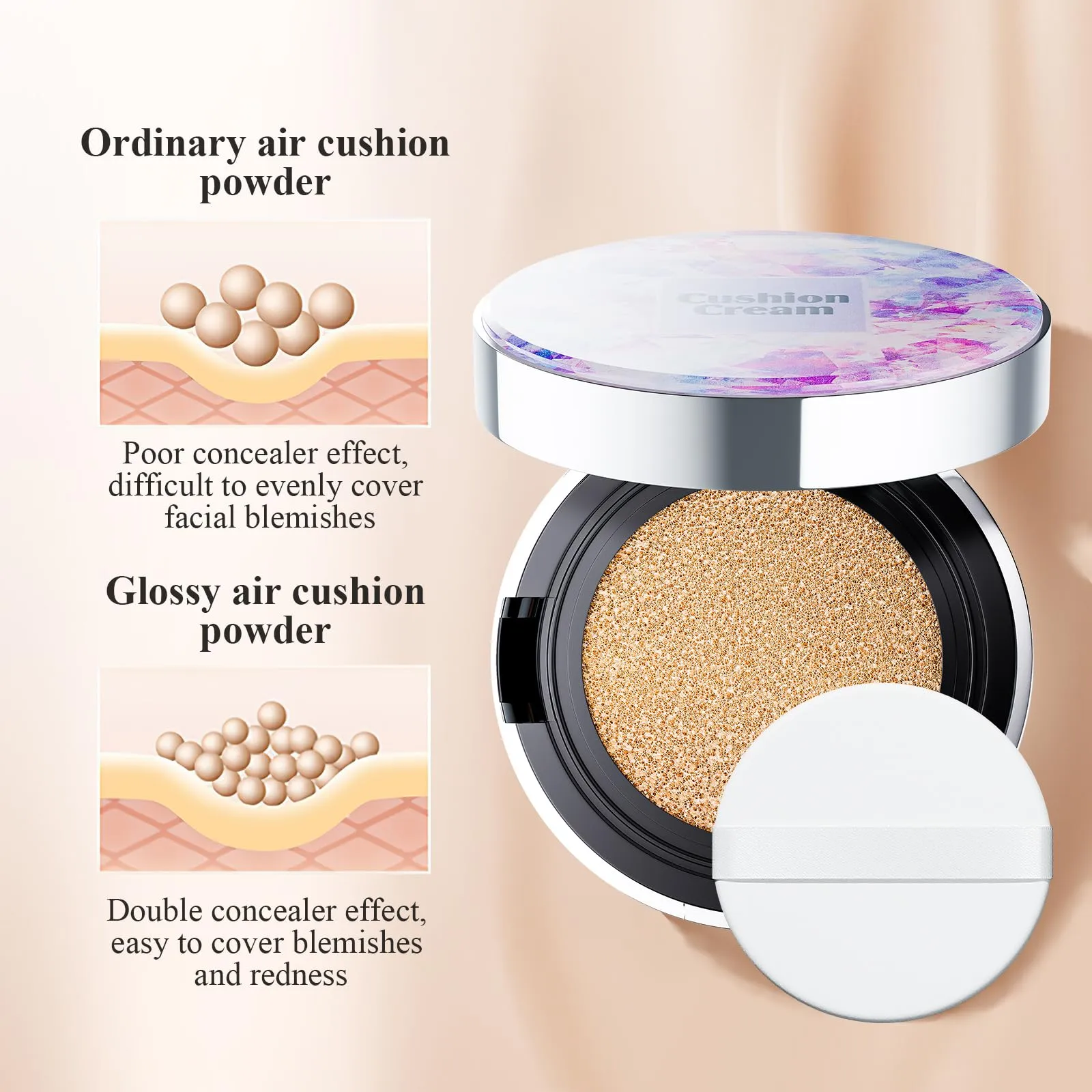Air Cushion CC Cream Foundation - BB Cream Face Makeup Foundation for Natural Skin Radiant & Moisturizing Skin, Easy Application, Create Long-Lasting & Waterproof Face Makeup (Natural, 3.21 Ounce)