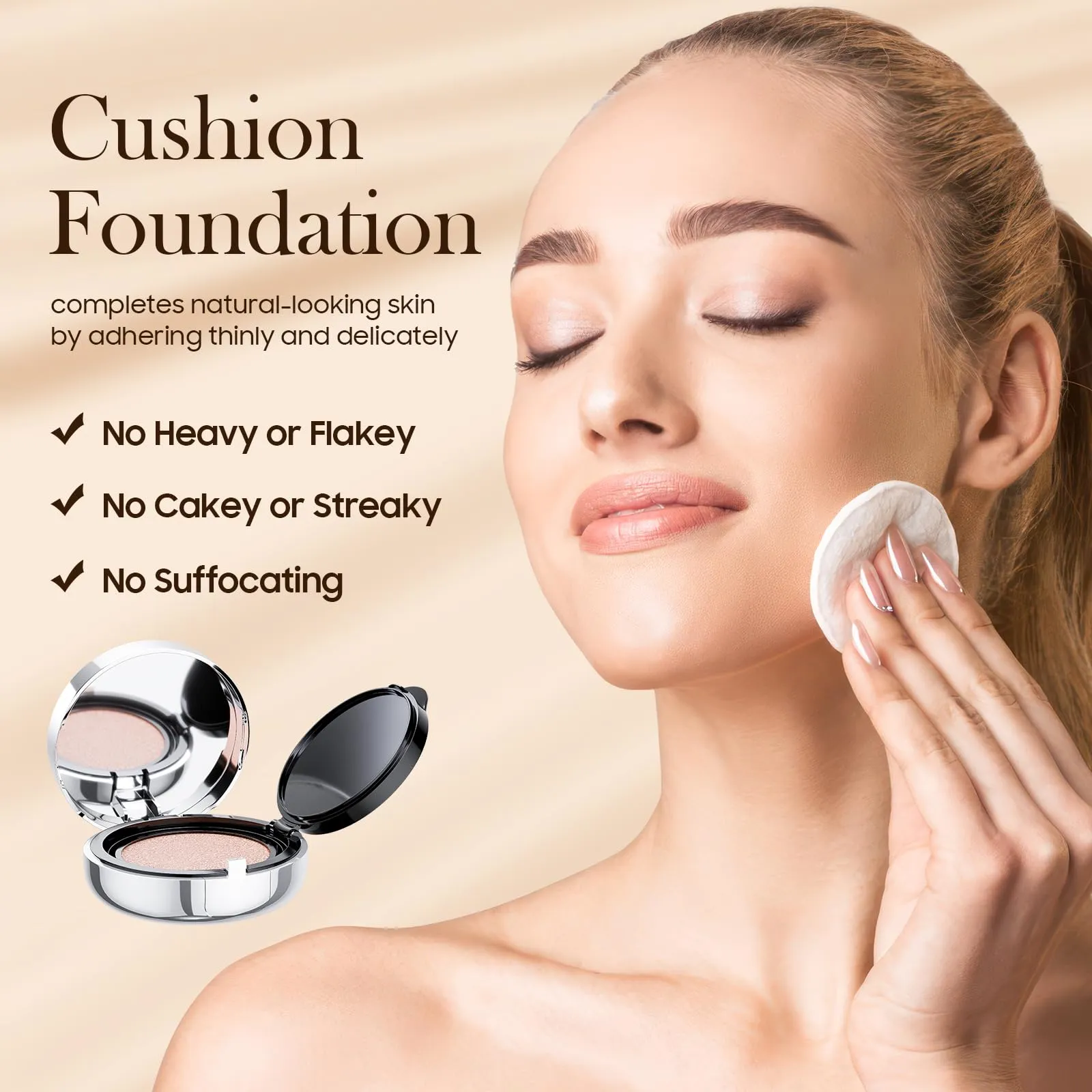 Air Cushion CC Cream Foundation - BB Cream Face Makeup Foundation for Natural Skin Radiant & Moisturizing Skin, Easy Application, Create Long-Lasting & Waterproof Face Makeup (Natural, 3.21 Ounce)