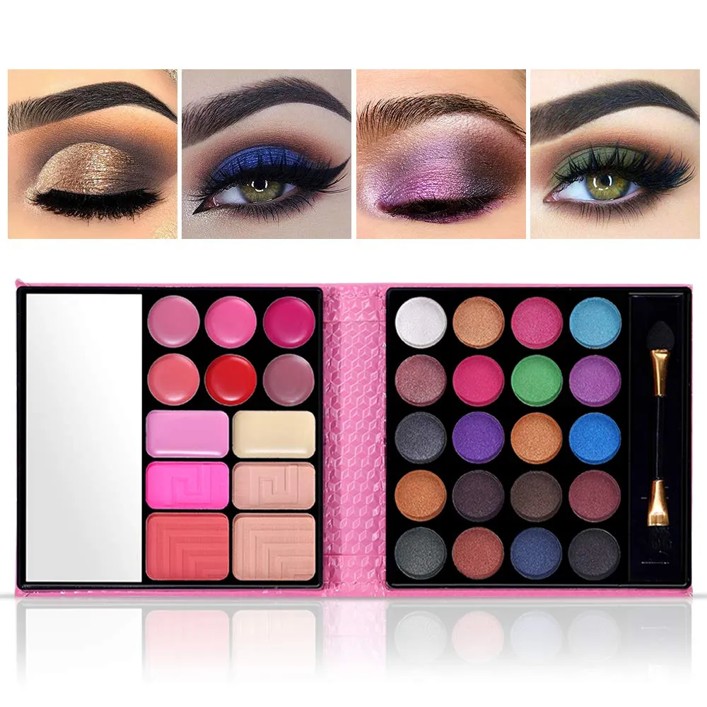 All in One Makeup Kit - 20 Eyeshadow, 6 Lip Glosses, 3 Blushers, 2 Powder, 1 Concealer, 1 Mirror, 1 Brush, Make Up Gift Set for Teen Girls, Beginners And Pros Pink