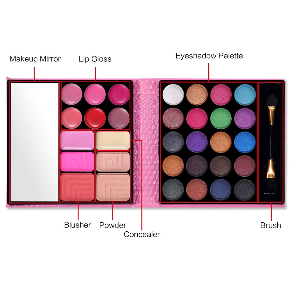 All in One Makeup Kit - 20 Eyeshadow, 6 Lip Glosses, 3 Blushers, 2 Powder, 1 Concealer, 1 Mirror, 1 Brush, Make Up Gift Set for Teen Girls, Beginners And Pros Pink