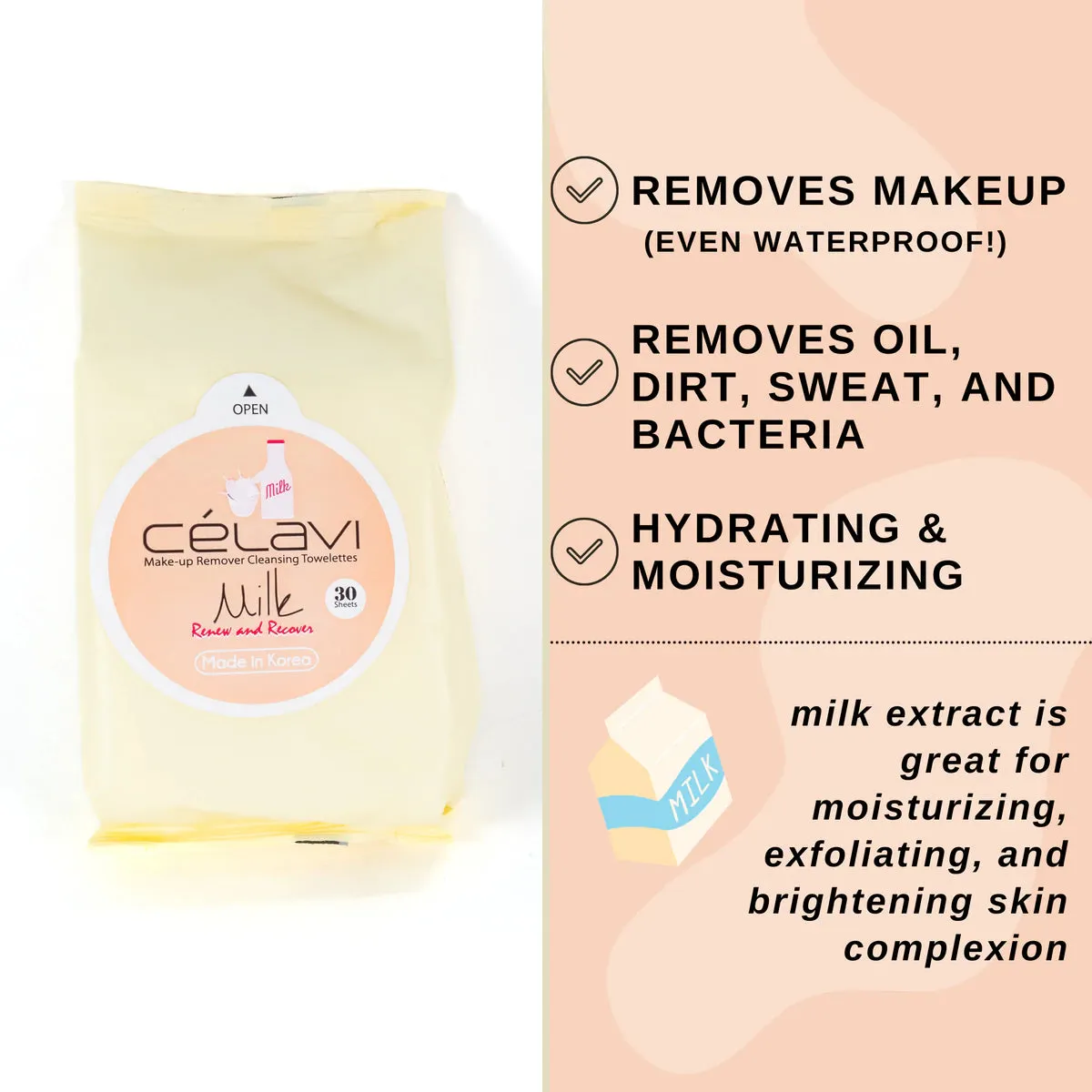 Celavi Milk Wipes 08 (6pc BULK $1 each)