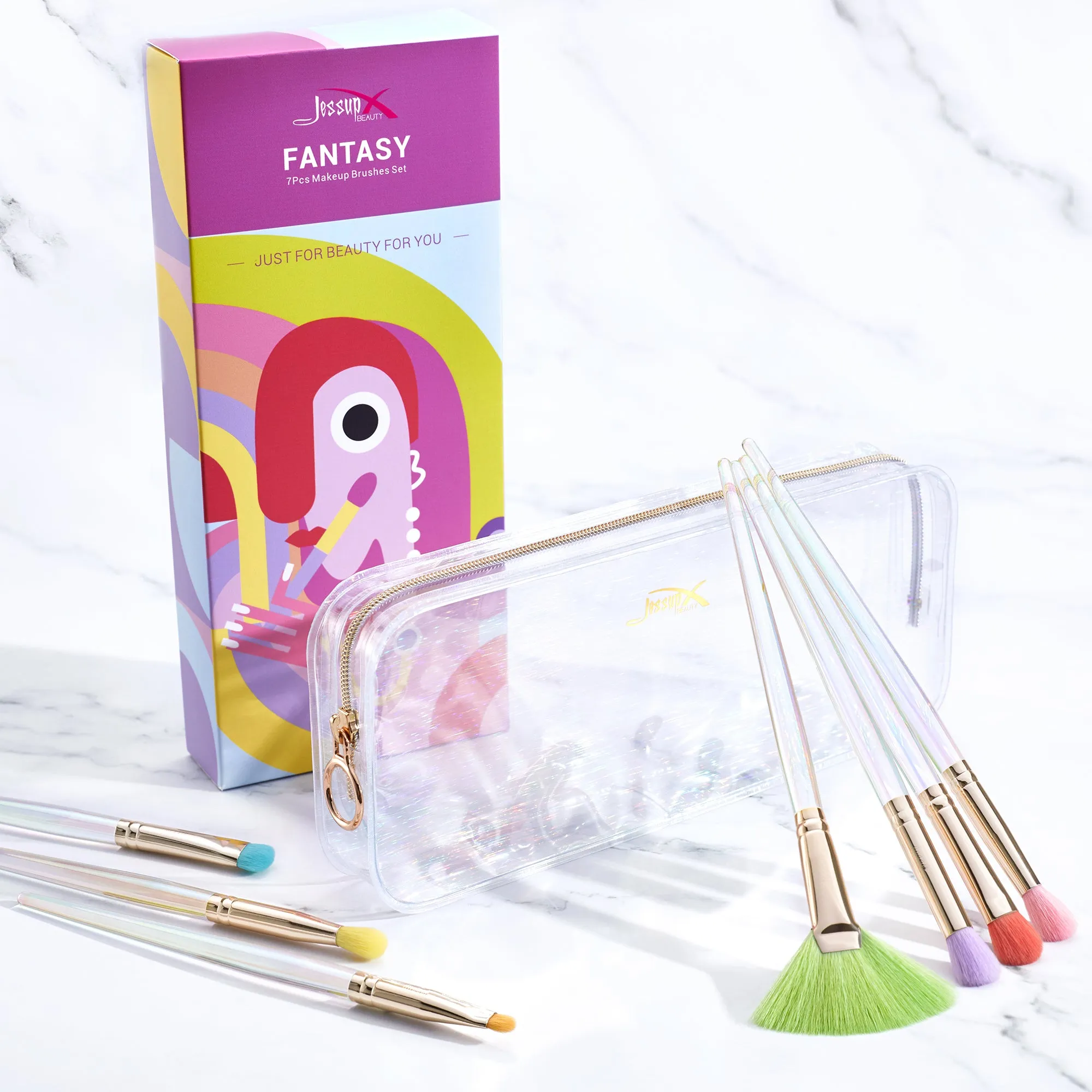 Colorful Makeup Brushes Set 7 Pcs with PU Case T318