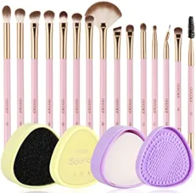 Docolor 15Piece Eye Makeup Brushes   Makeup Brushes Cleaner Set,Soft Synthetic Hairs Professional Eye Shadow Blending Brush Set with Solid Soap Cleanser & Color Removal Sponge & Silicone Brush Cleaner