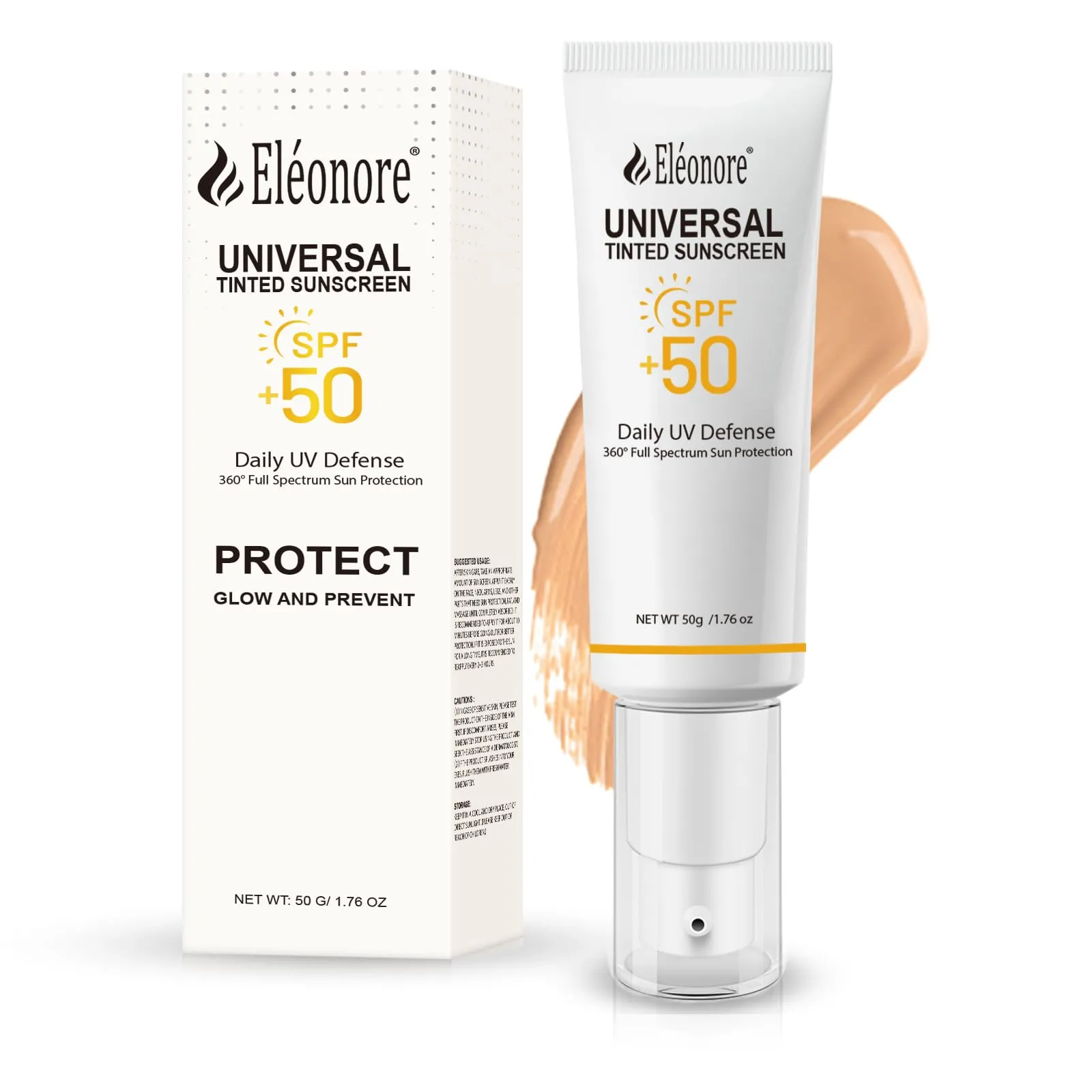 ELEONORE Universal Sunscreen for face SPF 50 Tinted face sunblock Hydrating none Sticky, Travel Size Sunscreen Against UVA and UVB Rays 50ml /1.7oz