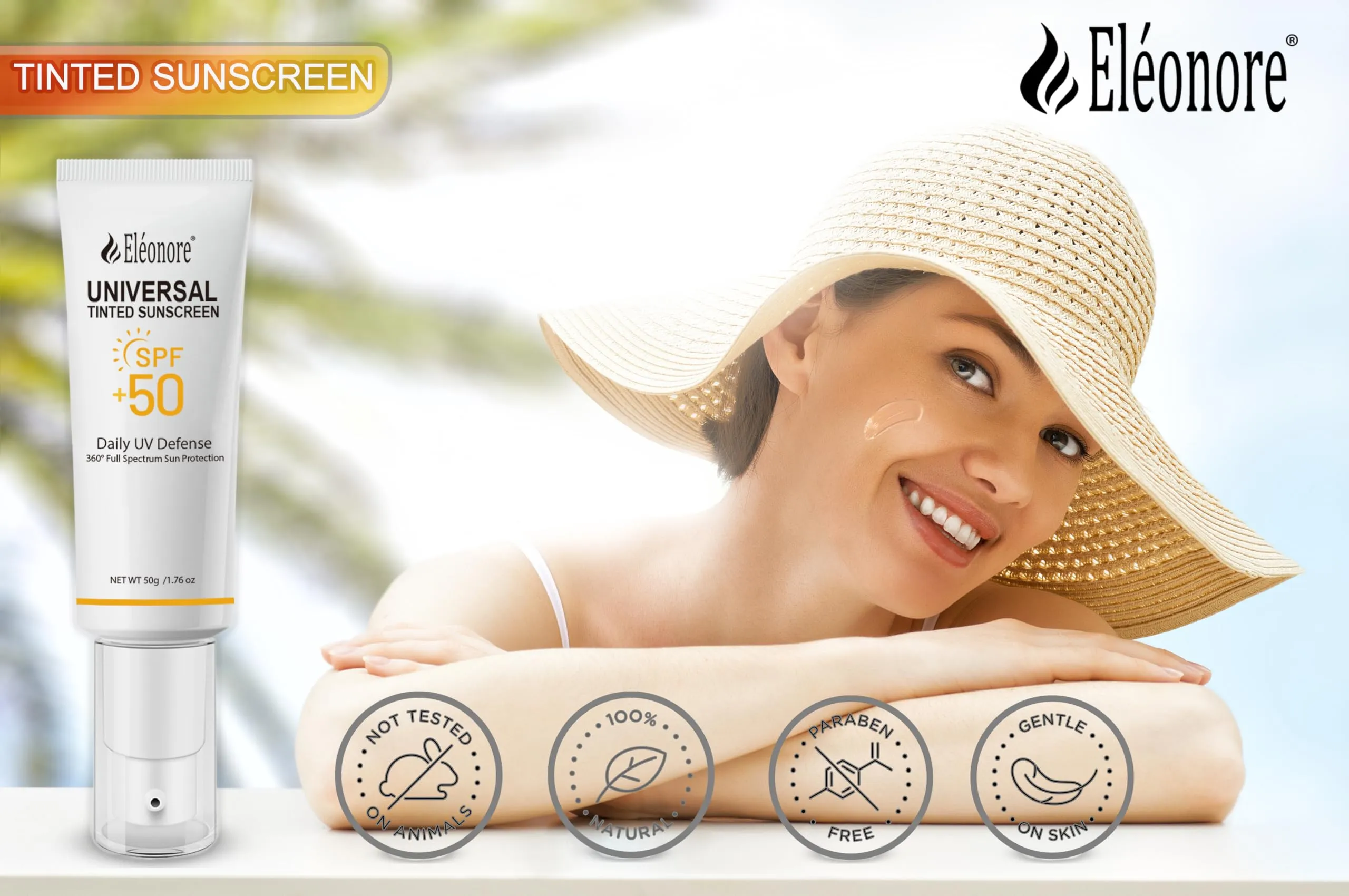 ELEONORE Universal Sunscreen for face SPF 50 Tinted face sunblock Hydrating none Sticky, Travel Size Sunscreen Against UVA and UVB Rays 50ml /1.7oz