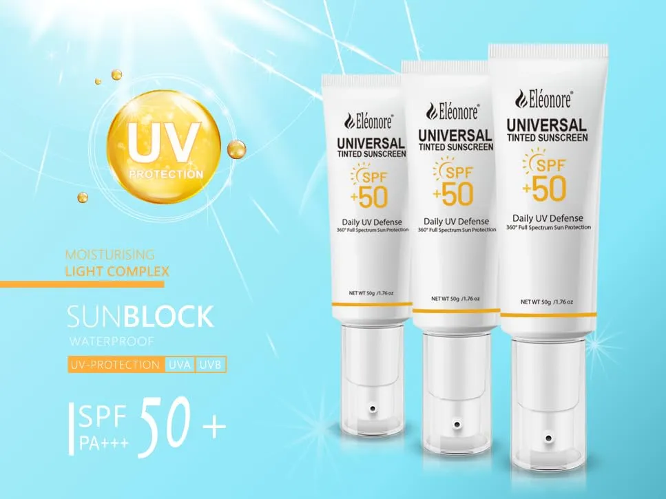ELEONORE Universal Sunscreen for face SPF 50 Tinted face sunblock Hydrating none Sticky, Travel Size Sunscreen Against UVA and UVB Rays 50ml /1.7oz