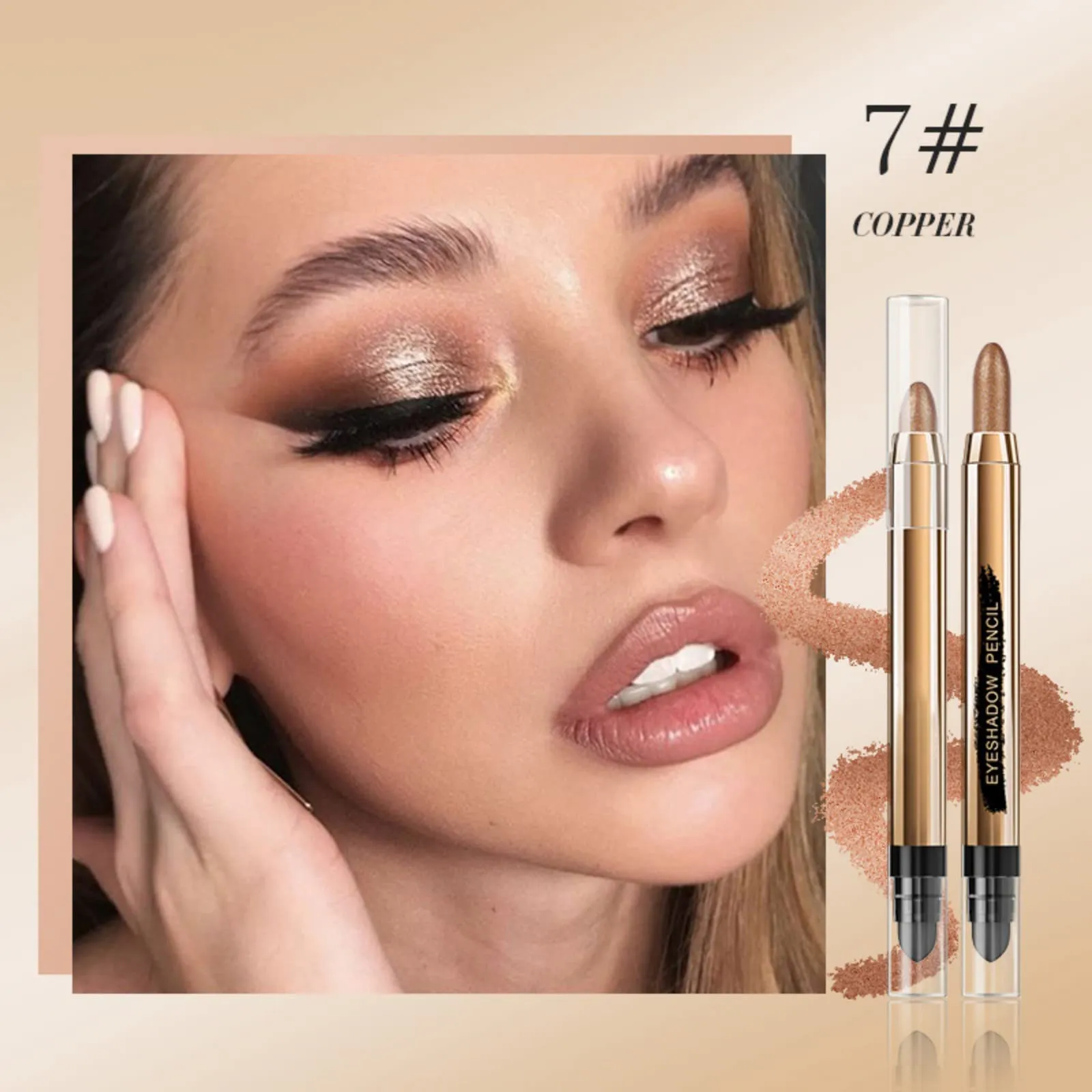 Eyeshadow Stick - Neutral and Brown Metallic Eye Shadow Stick Makeup - Champagne Matte & Glitter Eyeshadow - Creamy & Waterproof Eyeshadow Brightener Pencil (2# Champagne   3# Nude   7# Copper)