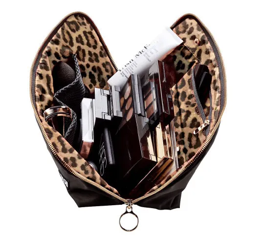 Kusshi - Leather Signature Makeup Bag in Black/Leopard