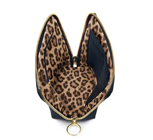 Kusshi - Leather Signature Makeup Bag in Black/Leopard