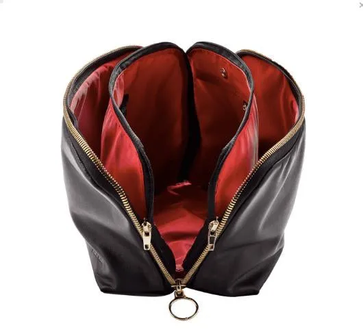 Kusshi - Leather Signature Makeup Bag in Black/Leopard