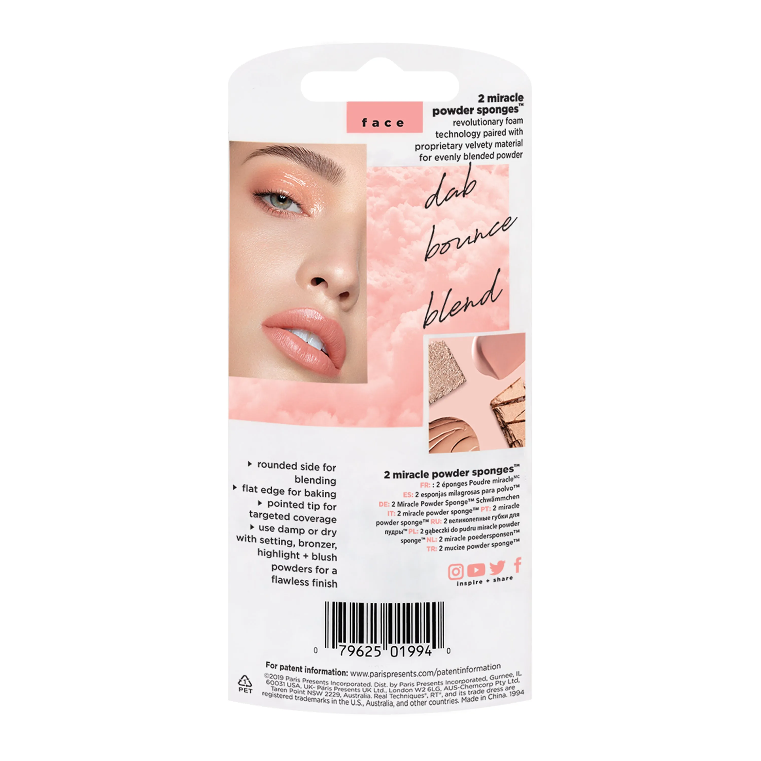 Real Techniques New Foam Technology Miracle Powder Sponge for Even Powder Application, 2 Pack
