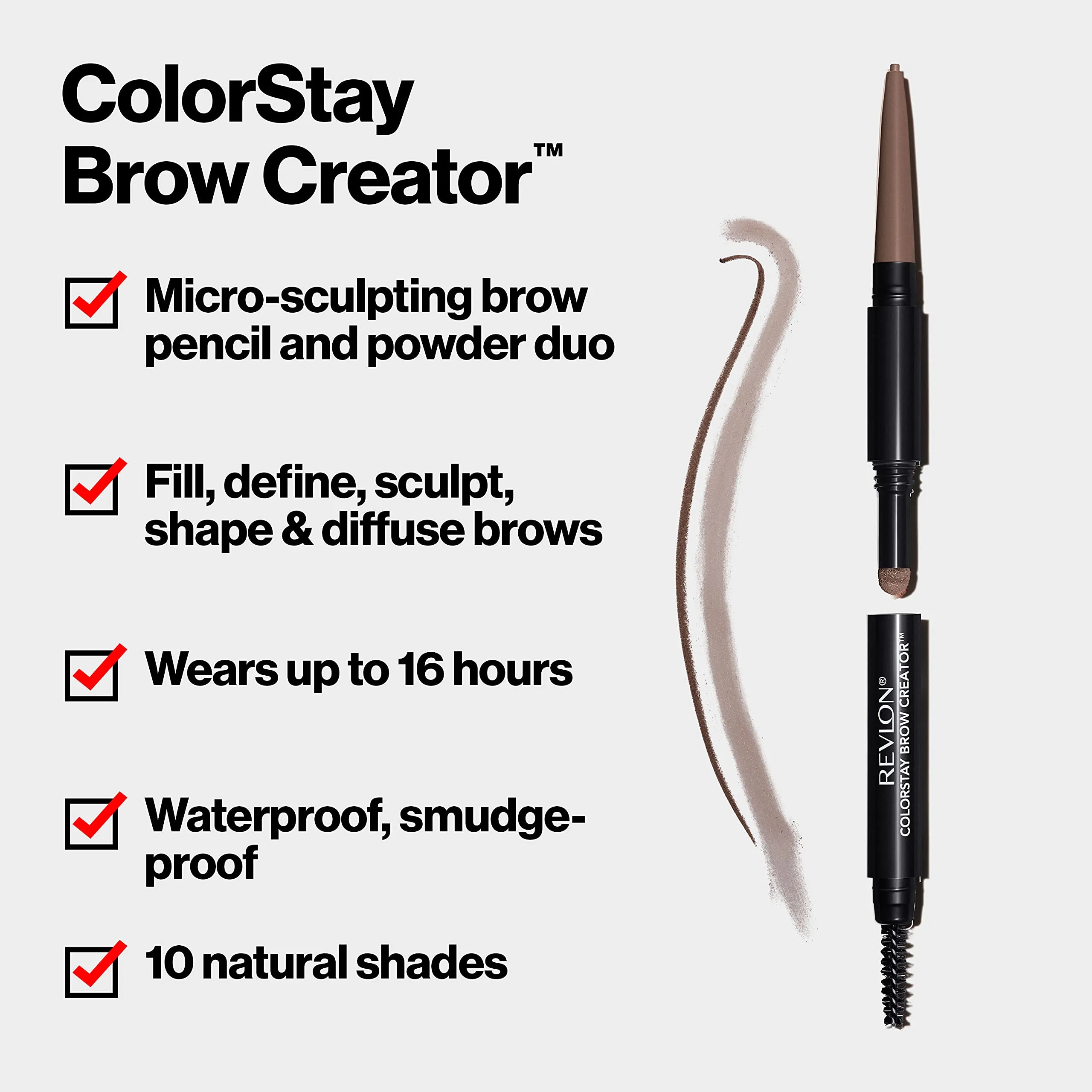 Revlon Eyebrow Pencil & Powder, ColorStay Brow Creator 2-in-1 Eye Makeup with Spoolie, Longwearing with Precision Tip, 610 Dark Brown, 0.23 Oz/ 6g