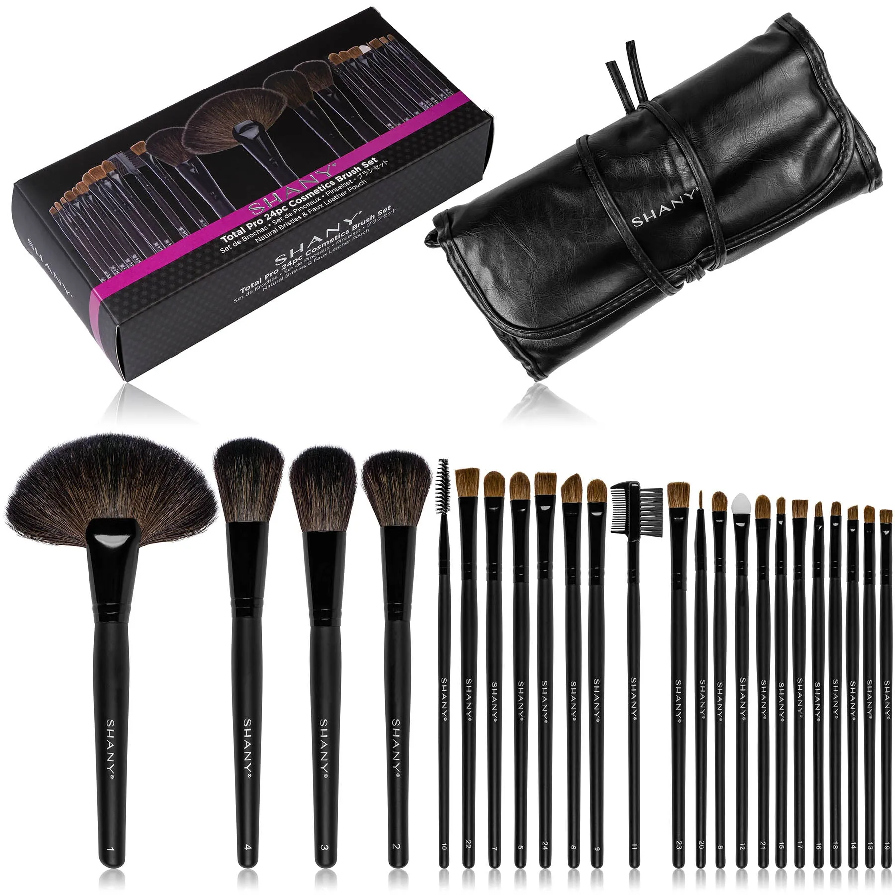 Studio Quality Total Pro Cosmetic Brush Set with Leather Pouch, 24 Count