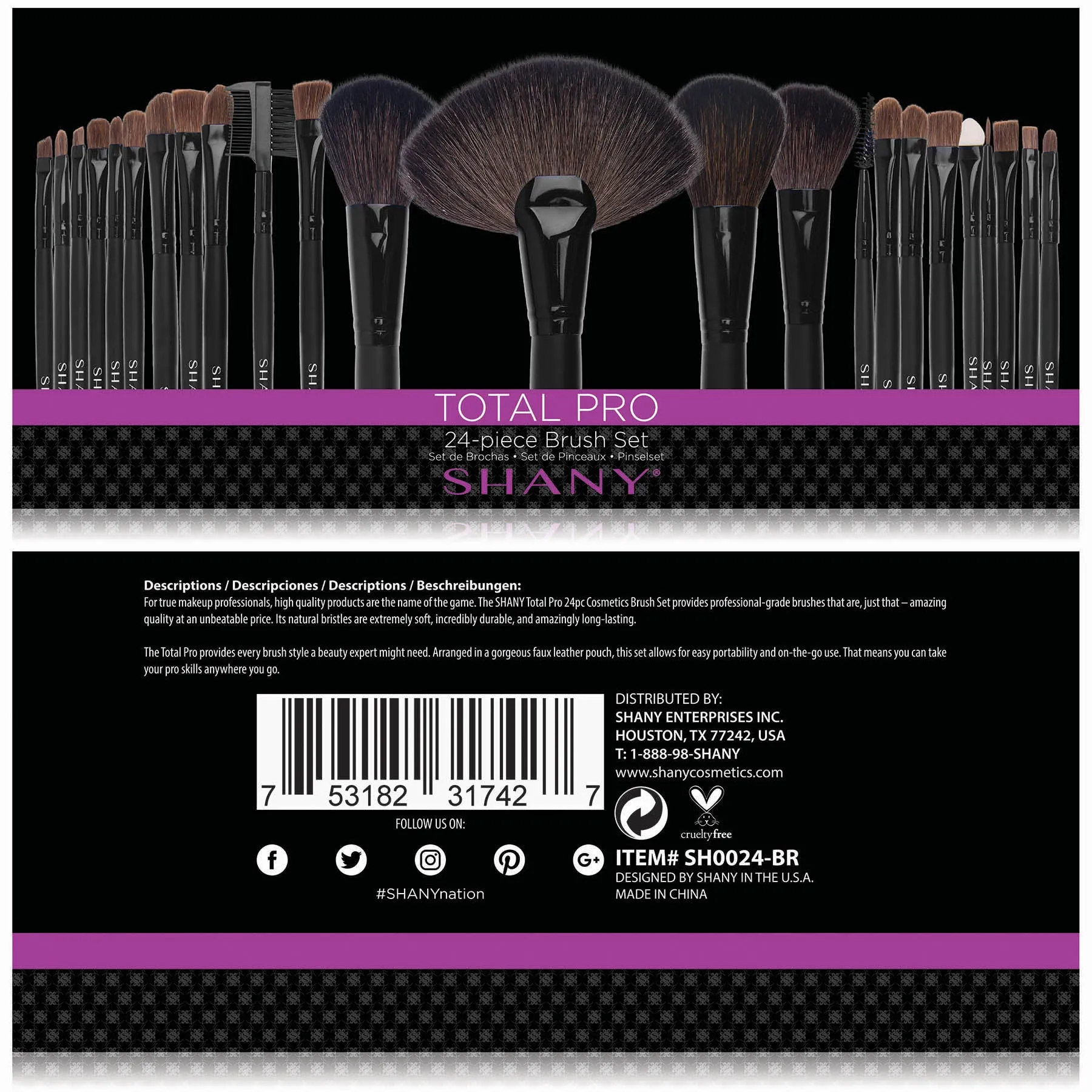 Studio Quality Total Pro Cosmetic Brush Set with Leather Pouch, 24 Count