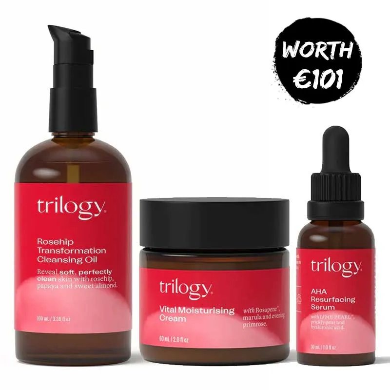 Trilogy Rosehip Transformation Oil, Vital Moisturising Cream   FREE AHA Resurfacing Serum