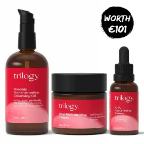 Trilogy Rosehip Transformation Oil, Vital Moisturising Cream   FREE AHA Resurfacing Serum